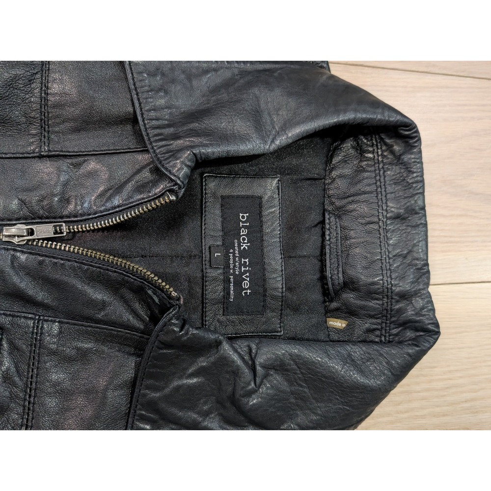 Black Rivet Genuine Leather Cropped Utility Large Jacket Y2K Moto | 100% Leather - Picture 9 of 16